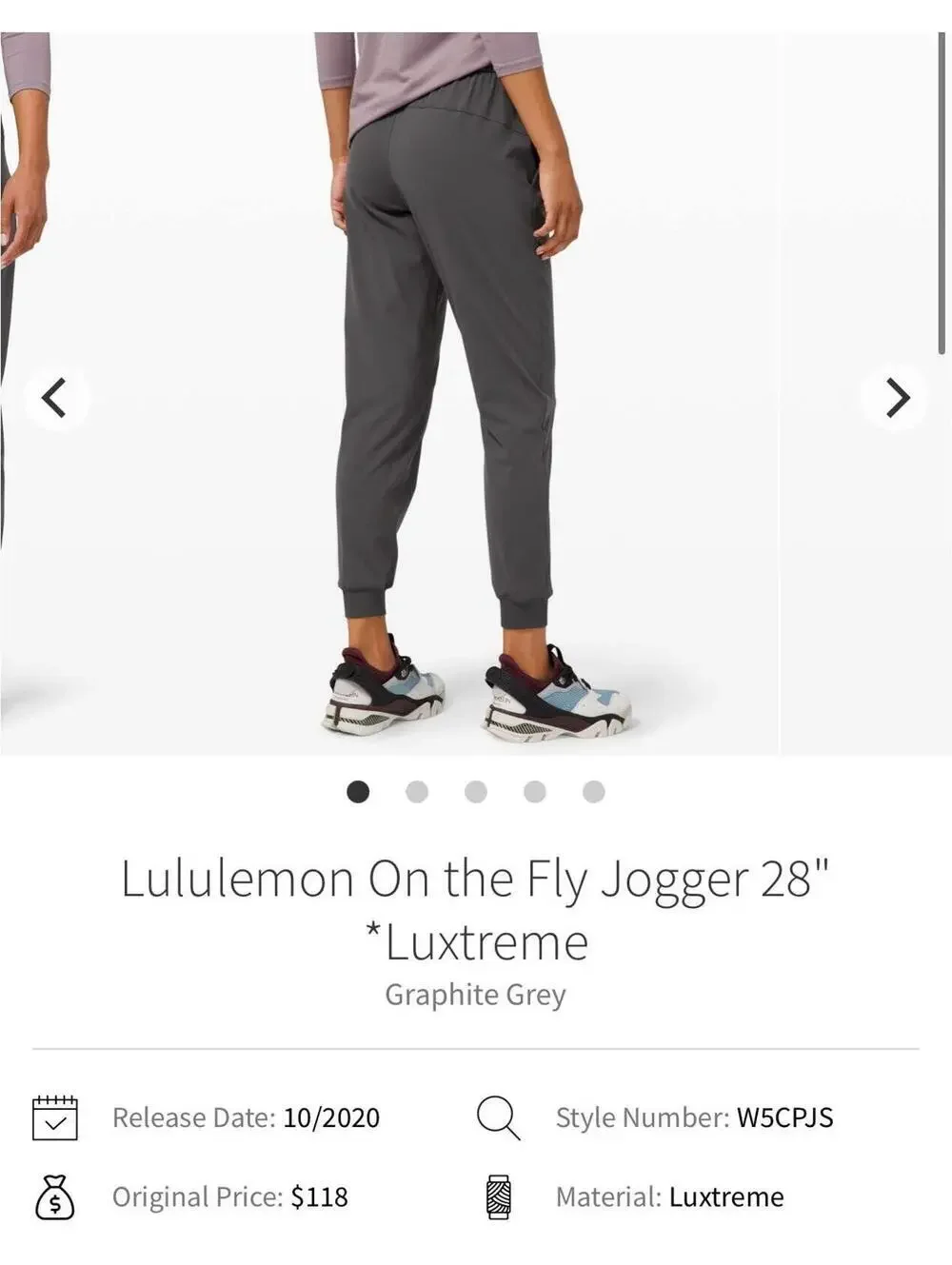 Lululemon On The Fly Jogger 28in inseam *Luxtreme Graphite Grey size 6. Like new
